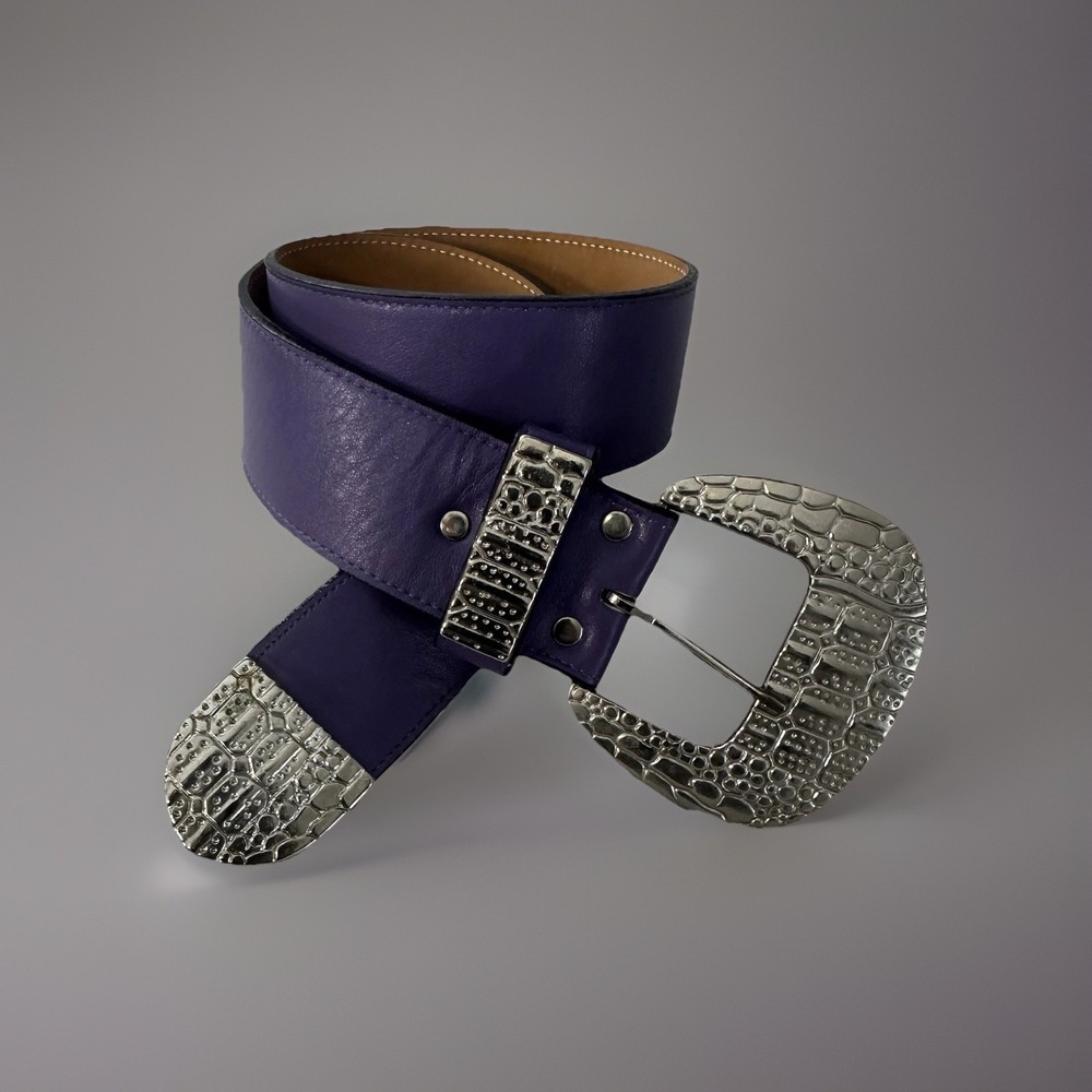 Streets Ahead Purple Belt‎ Ornate Silver Tone Buckle Boho Western Women's Medium